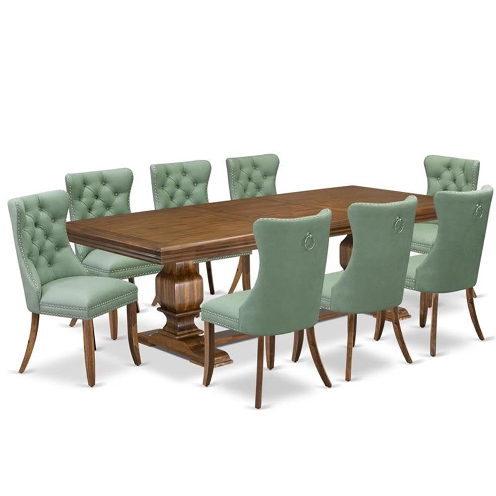 9-Piece Acacia Wood Dining Table Set with 8 Faux Leather Chairs B810521