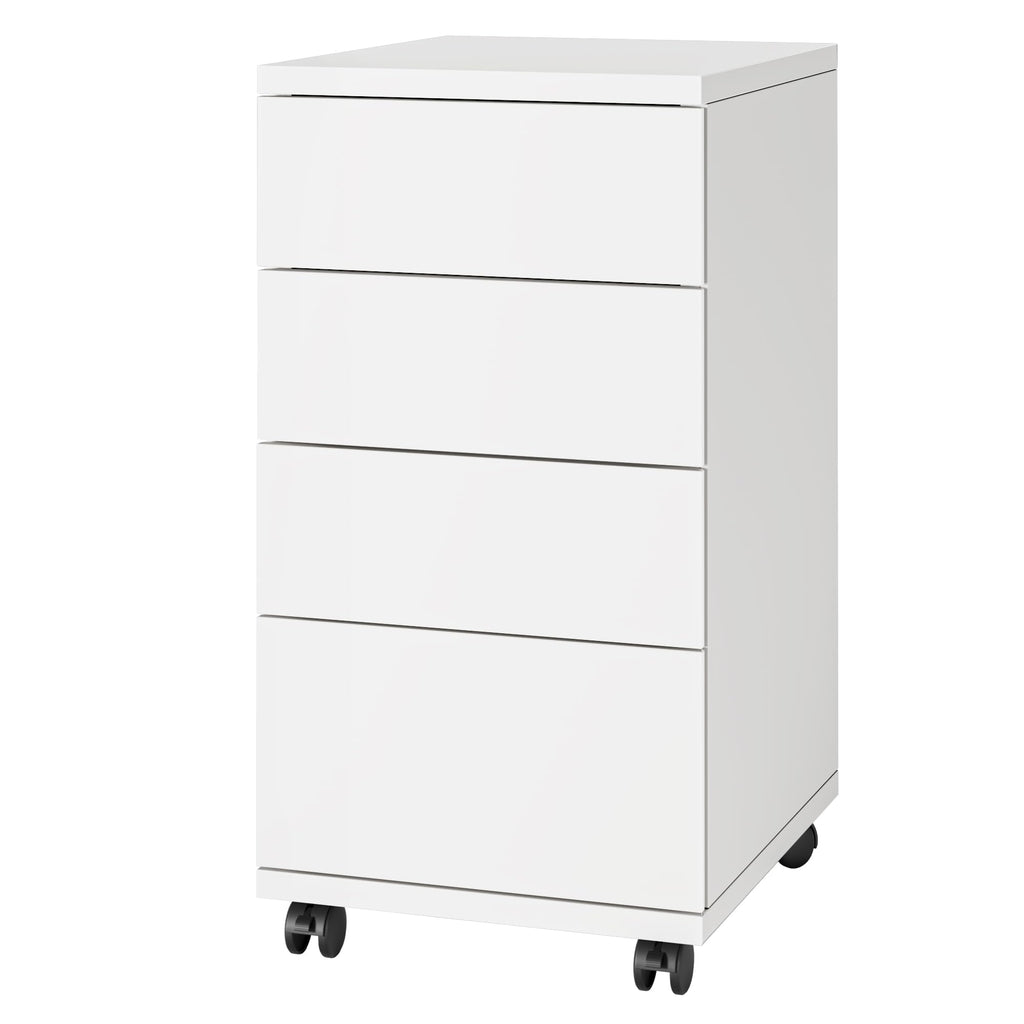 White 4 Drawer Wood Storage Cabinet with Wheels P91763
