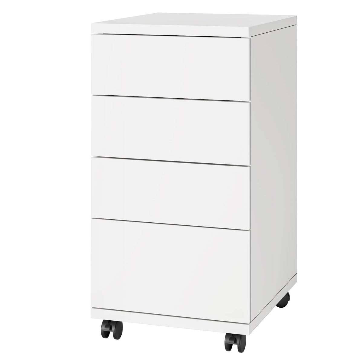 White 4 Drawer Wood Storage Cabinet with Wheels P91763