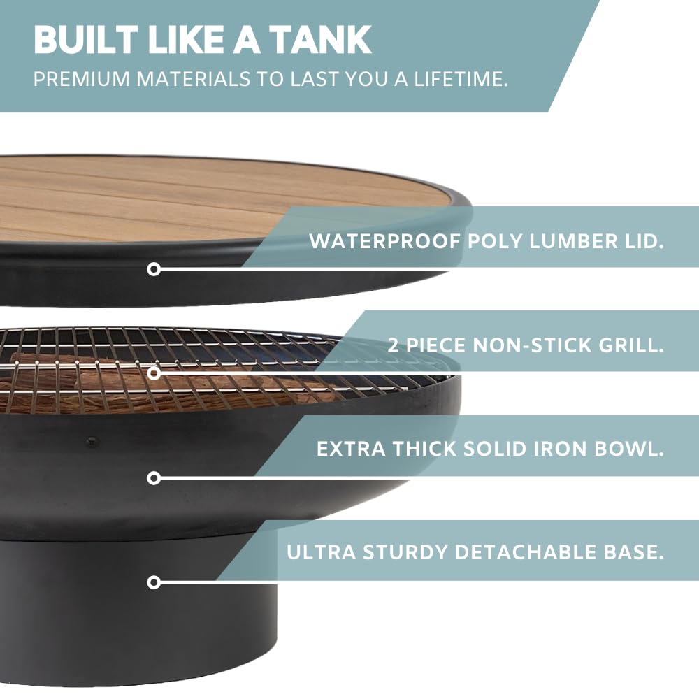 32 Inch Round Wood Burning Fire Pit Table with Grill N455