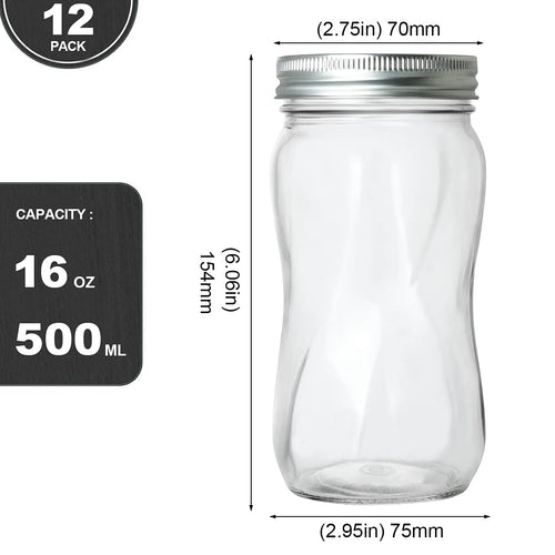 16oz Regular Mouth Mason Jars 12 Pack with Lids & Bands W572