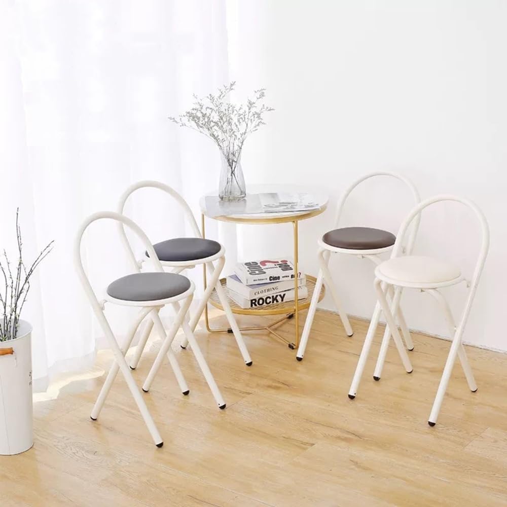 Round Folding Bar Stool Leather Padded Portable Kitchen Chair P269