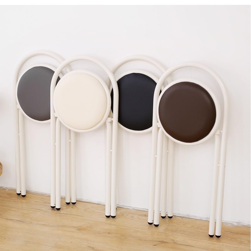 Round Folding Bar Stool Leather Padded Portable Kitchen Chair P269