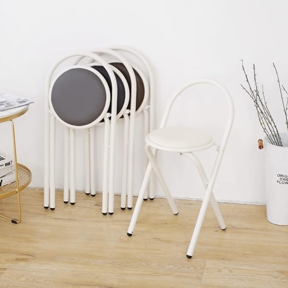 Round Folding Bar Stool Leather Padded Portable Kitchen Chair P269