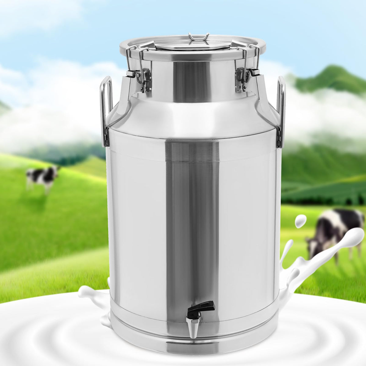 10 Gal Stainless Steel Milk Can Bucket with Faucet and Lid G9925