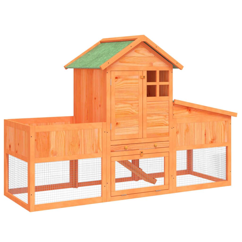 2-Tier Wooden Rabbit Hutch with Run and Nesting Box V22290