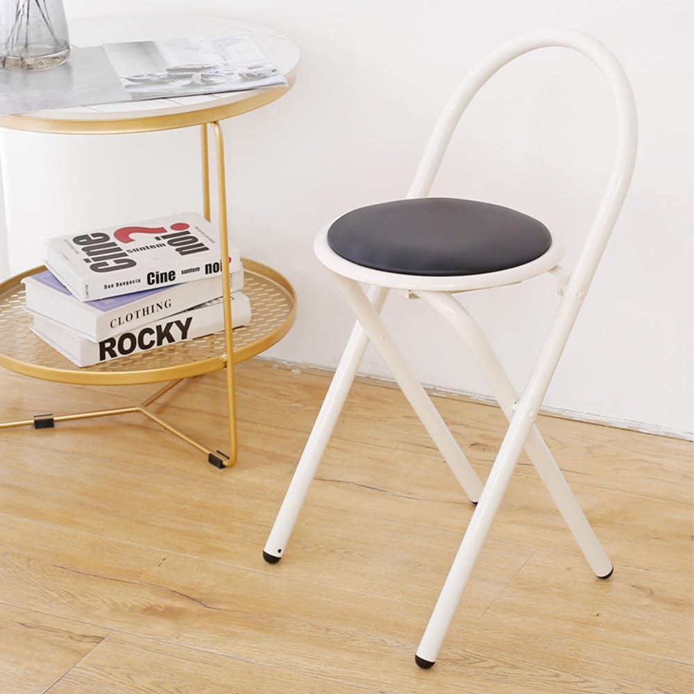 Round Folding Bar Stool Leather Padded Portable Kitchen Chair P269