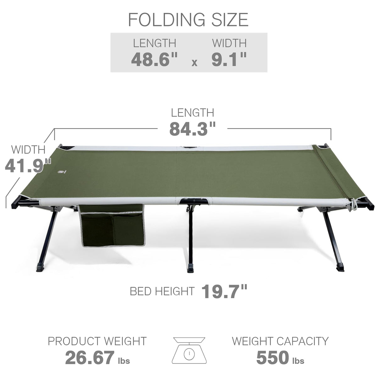 Extra Wide Folding Camping Cot with Carry Bag W906