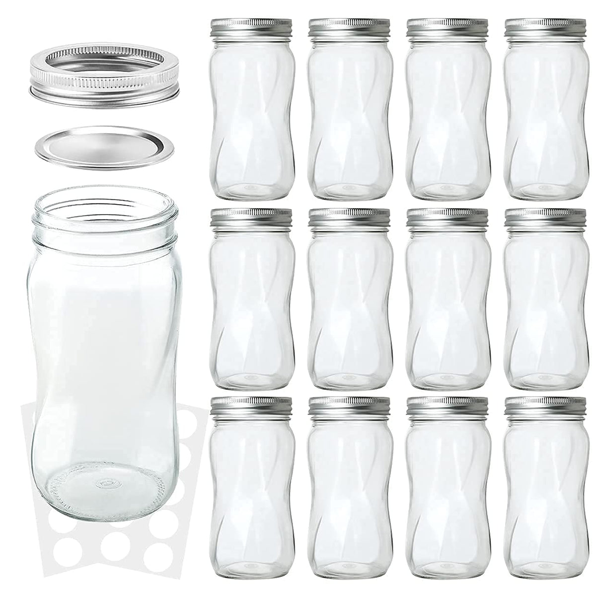 16oz Regular Mouth Mason Jars 12 Pack with Lids & Bands W572