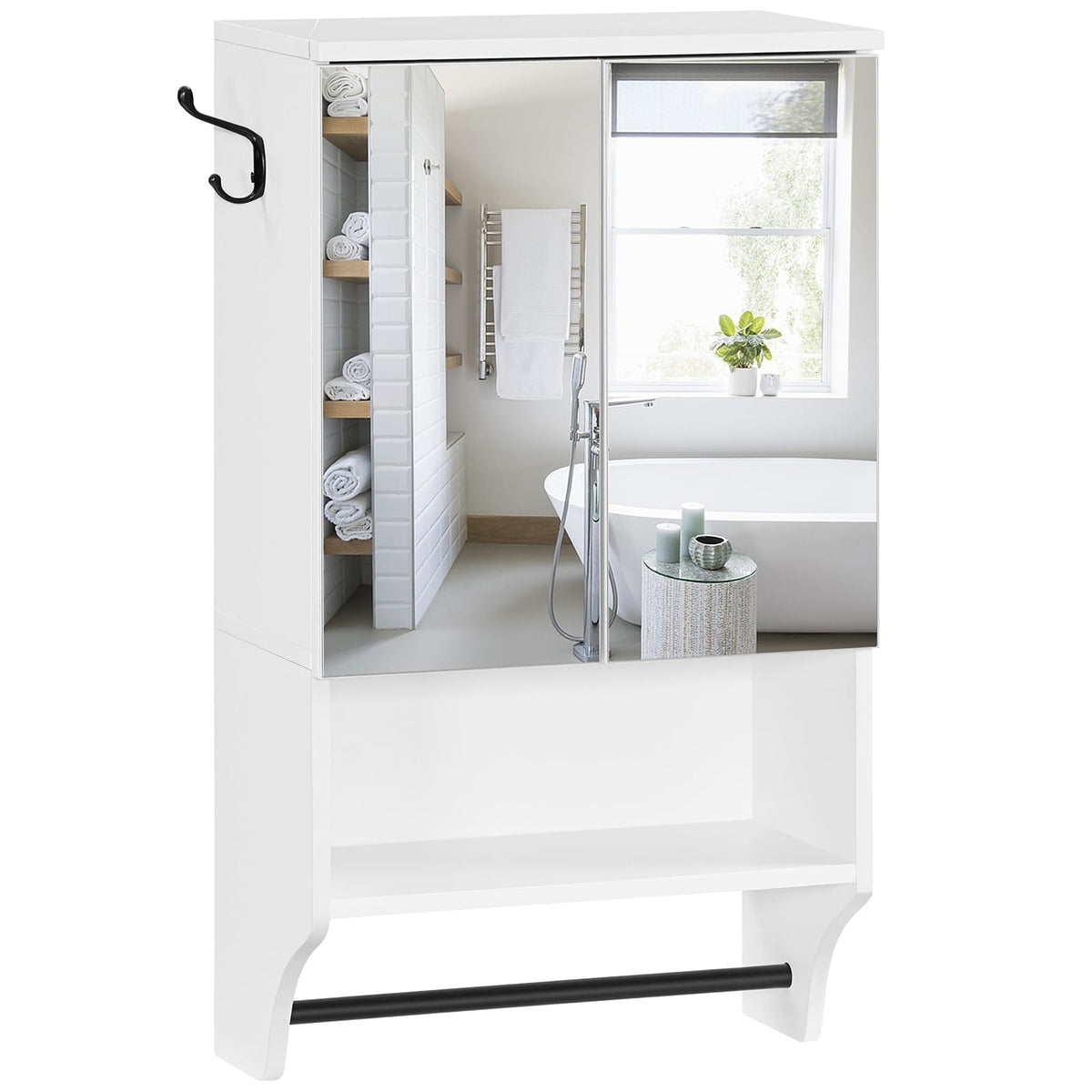 White Wall Mounted Bathroom Cabinet with Mirror and Adjustable Shelf R478760