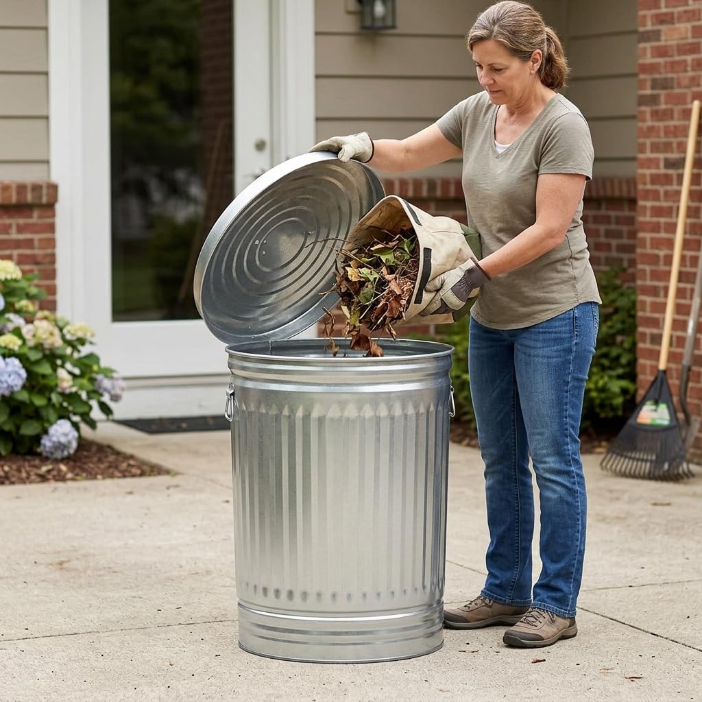 31 Gallon Galvanized Steel Trash Can with Lid S5432