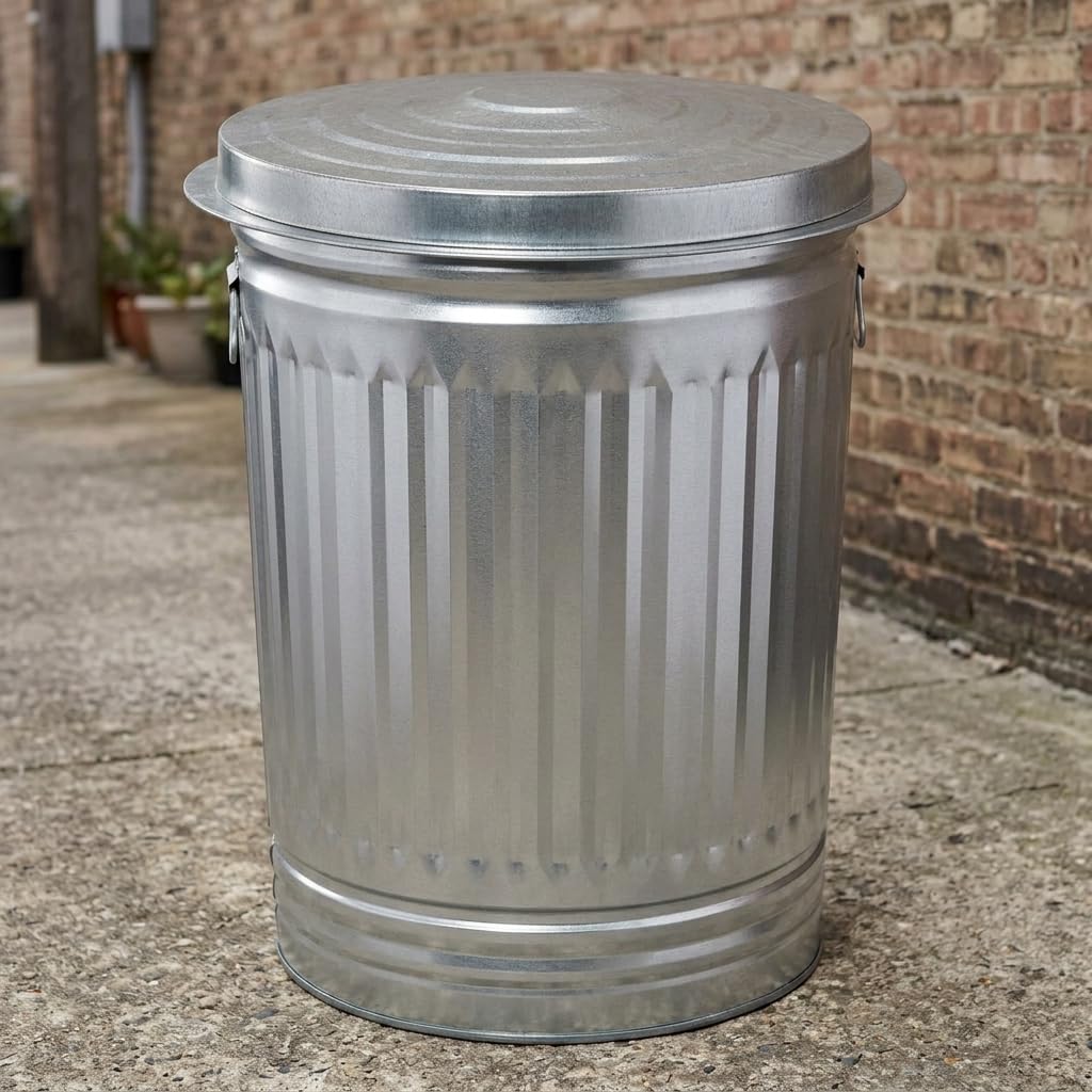 31 Gallon Galvanized Steel Trash Can with Lid S5432