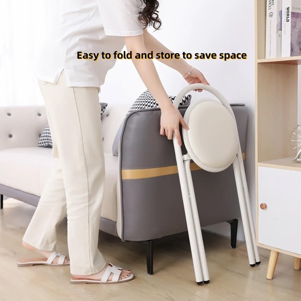 Round Folding Bar Stool Leather Padded Portable Kitchen Chair P269
