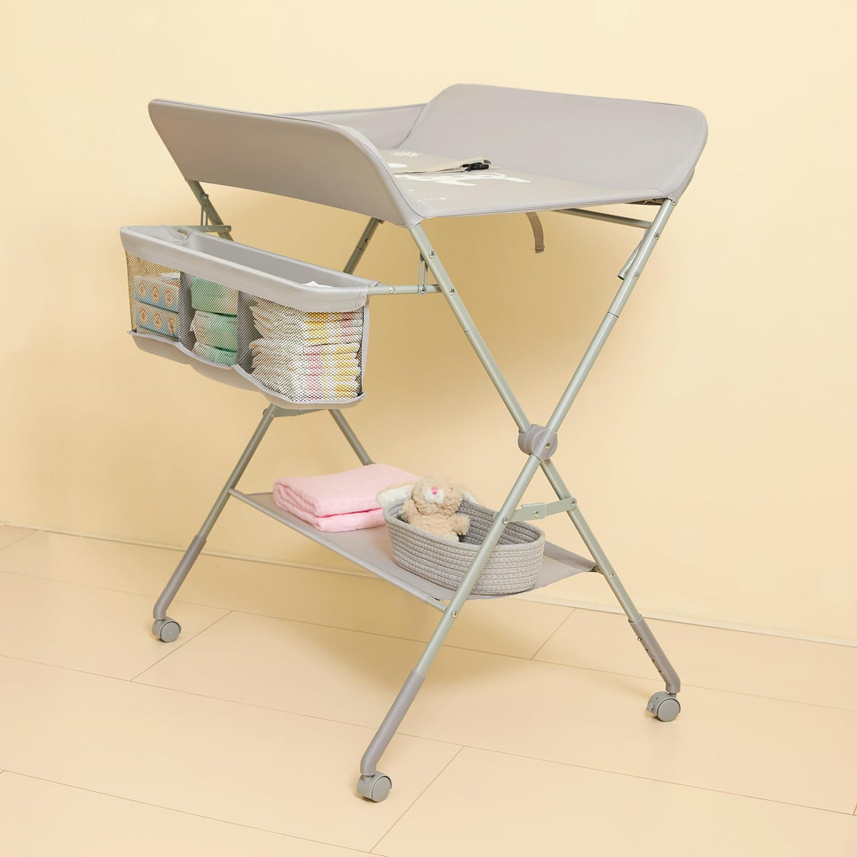 Baby Changing Table with Wheels, Portable Diaper Changing Station with 4-Level Height Adjustment W2931