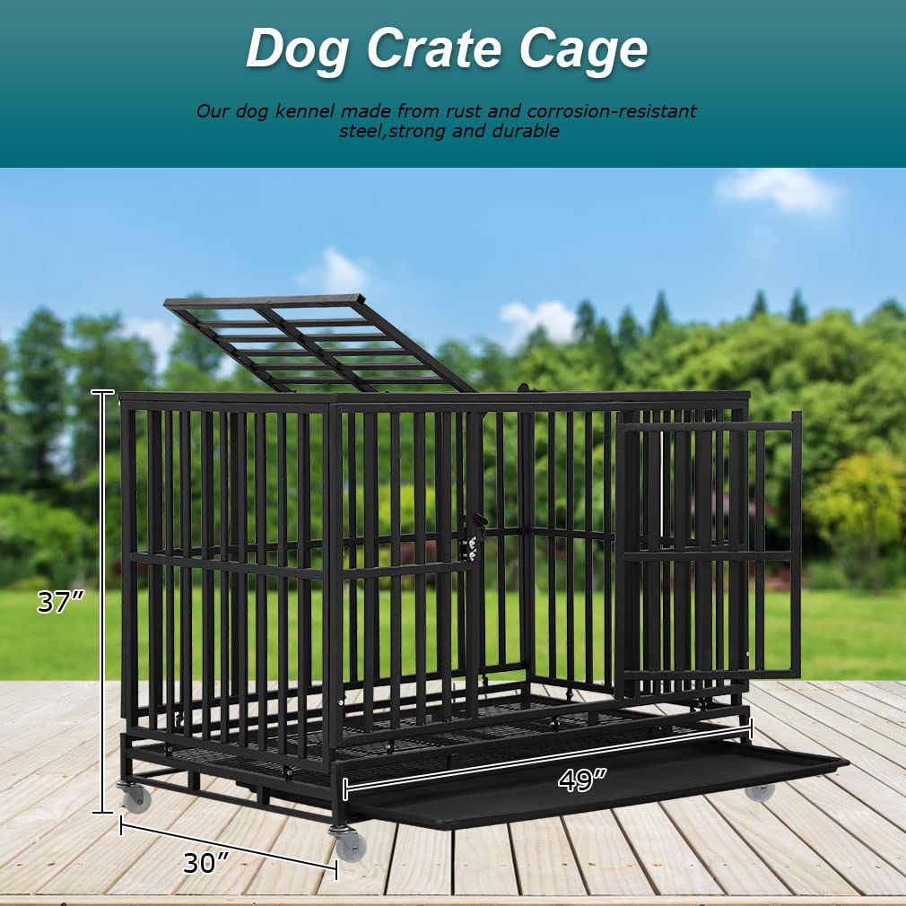 48 inch Metal Dog Crate with Wheels and Tray L484