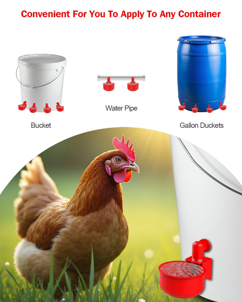 30 Packs Large Automatic Poultry Water Feeder Cups with Tee Fittings L3132