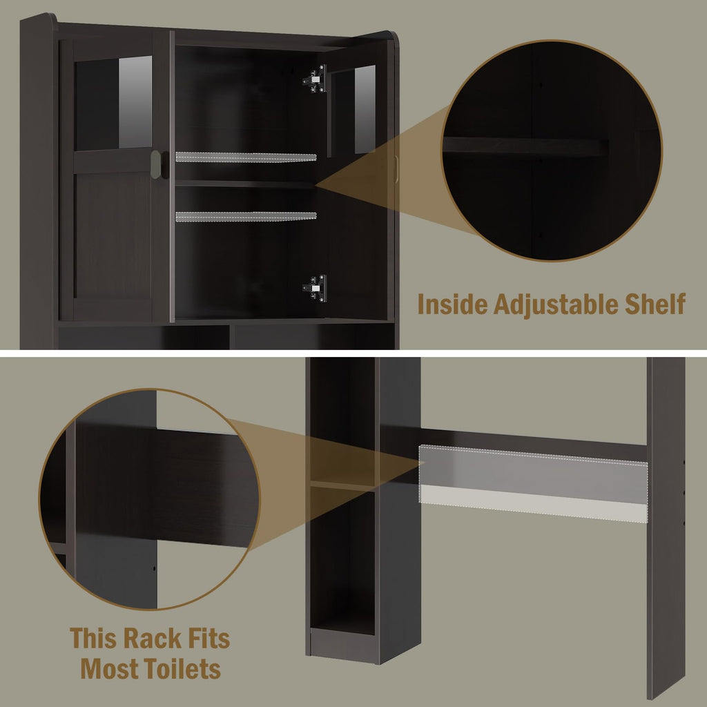 Over The Toilet Storage Cabinet with Doors and Shelves N802