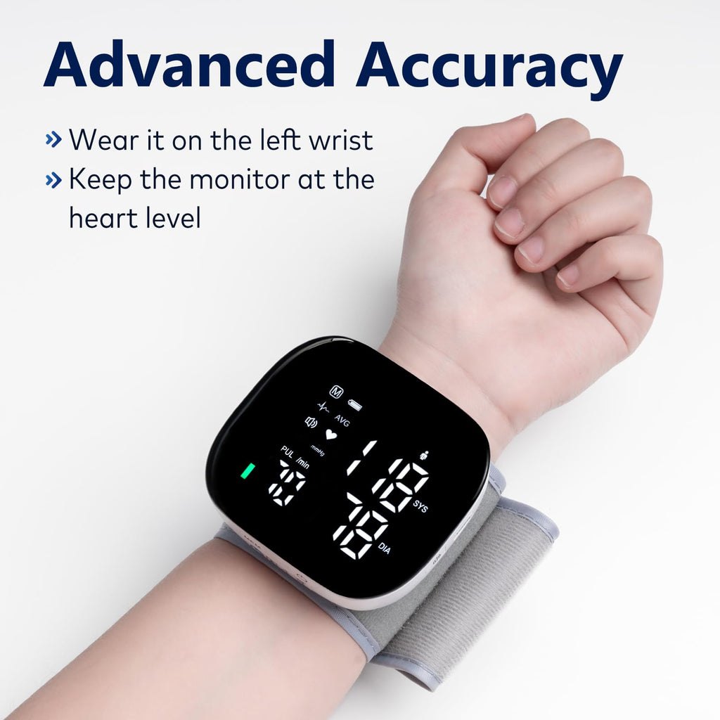 Wrist Blood Pressure Monitor Rechargeable Digital Voice Broadcast LED Backlit 199 Memory Storage for 2 Users with Carrying Case Q77585