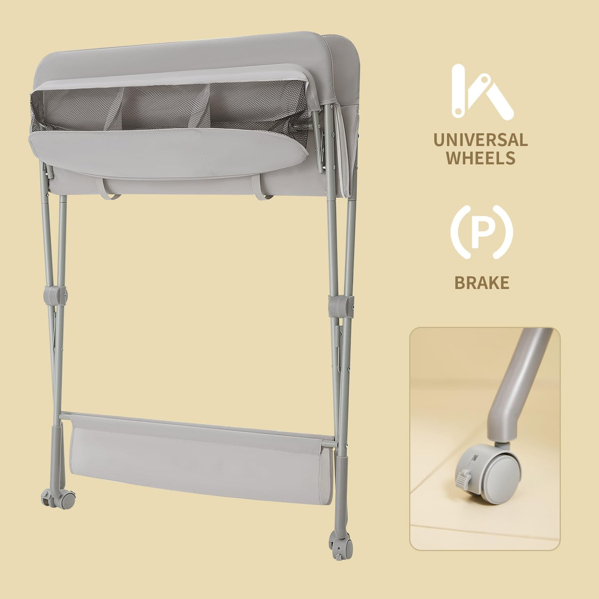 Baby Changing Table with Wheels, Portable Diaper Changing Station with 4-Level Height Adjustment W2931