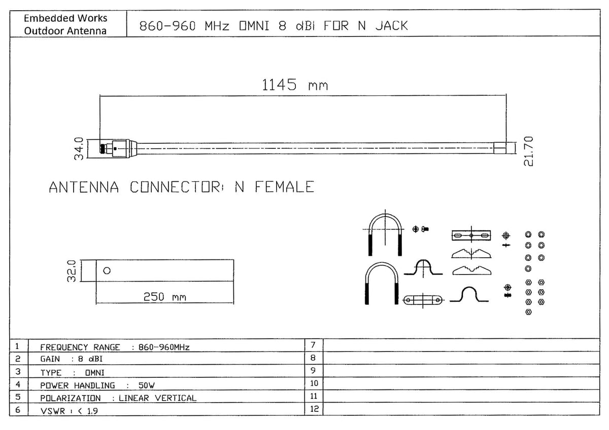 915Mhz 8 dBi Omni LoRa Antenna H771
