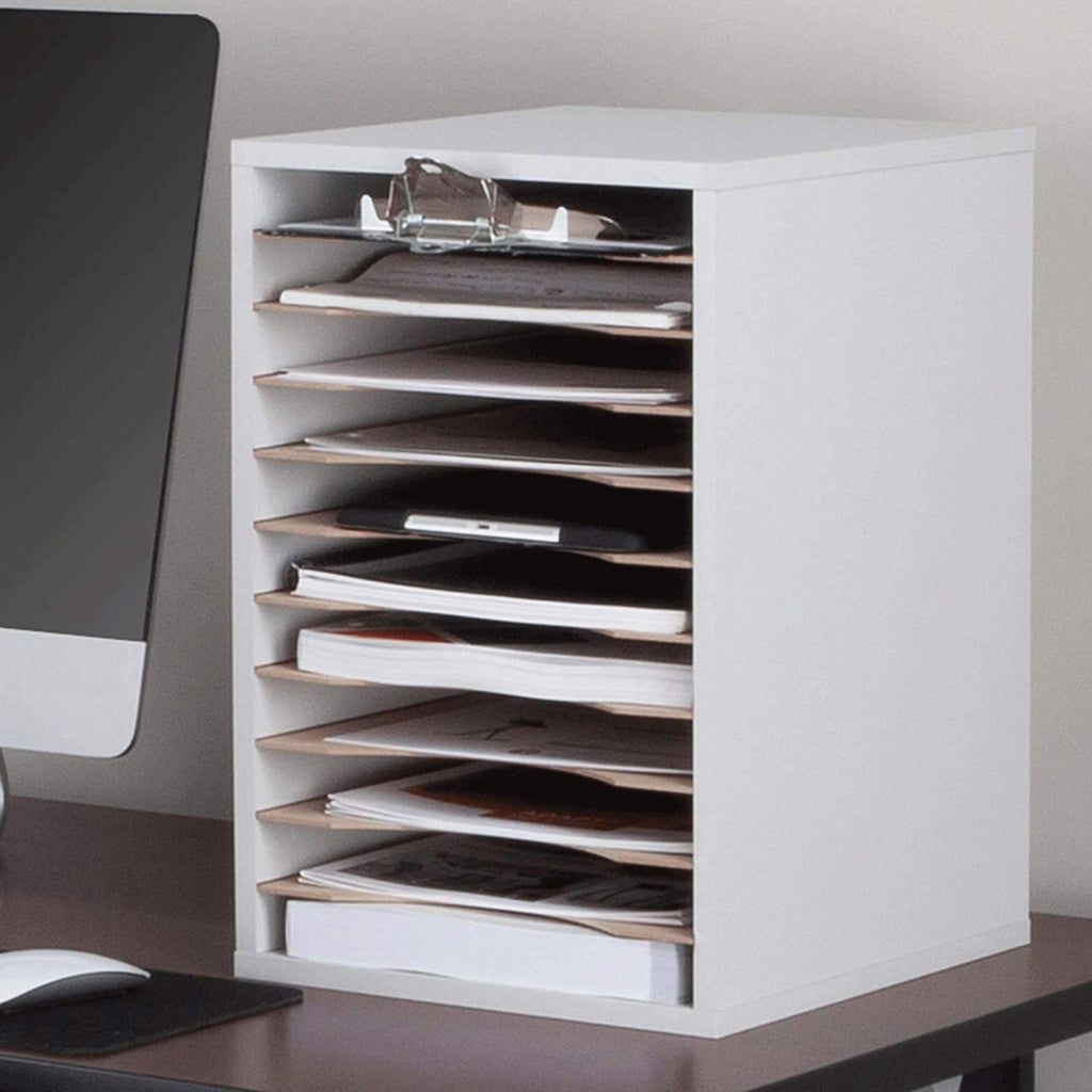 11 Compartment Gray Wood Literature Organizer B349920