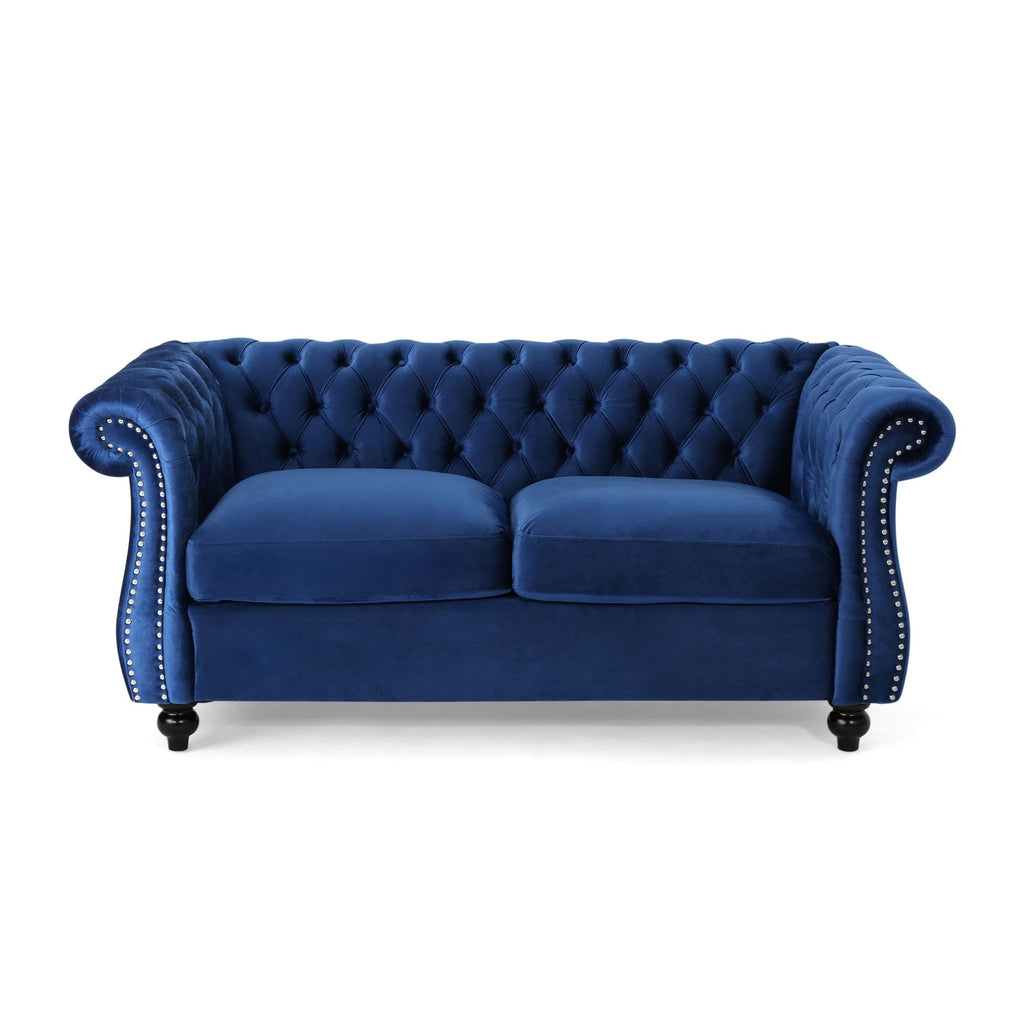 Navy Blue Velvet Loveseat Sofa Y93548