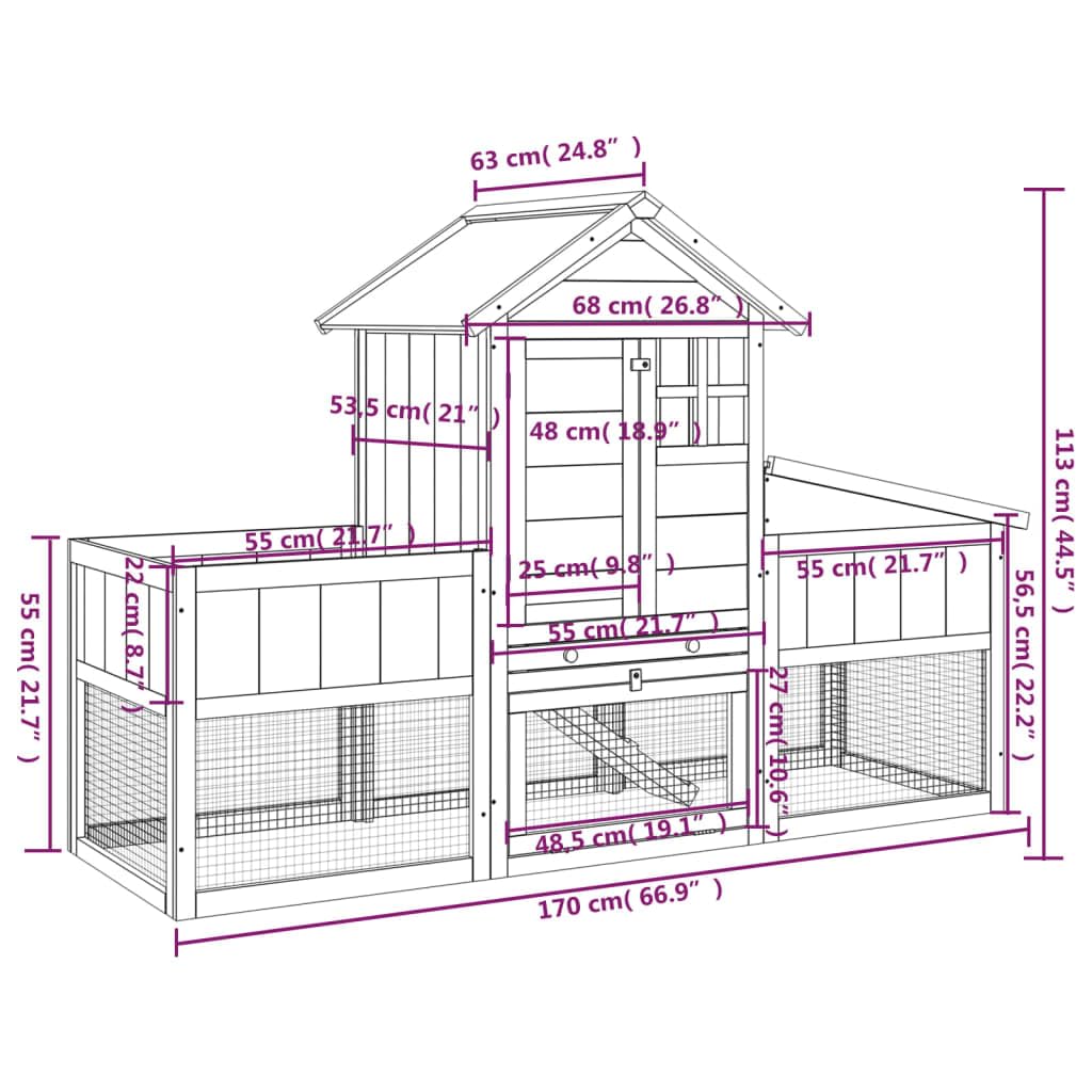 2-Tier Wooden Rabbit Hutch with Run and Nesting Box V22290