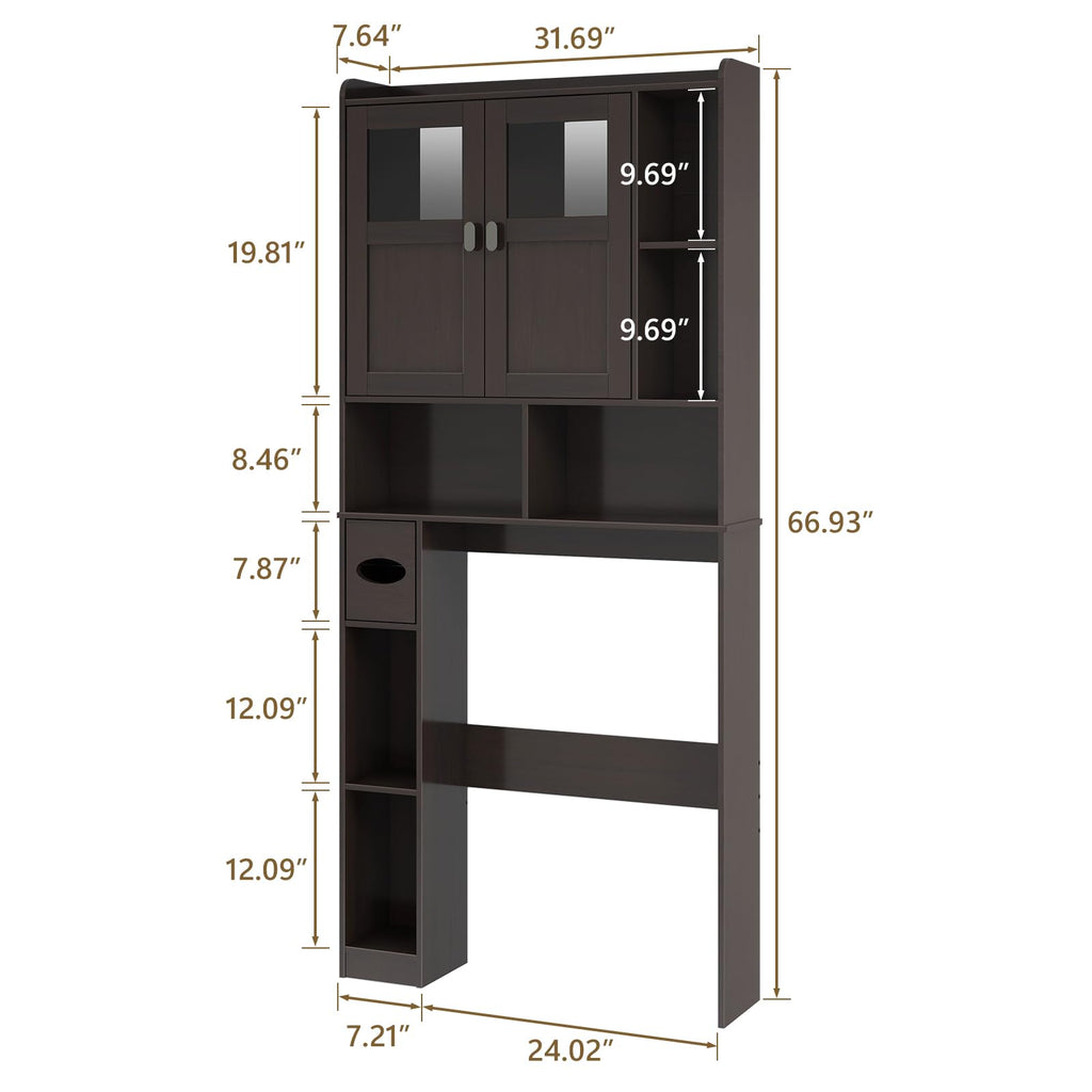 Over The Toilet Storage Cabinet with Doors and Shelves N802