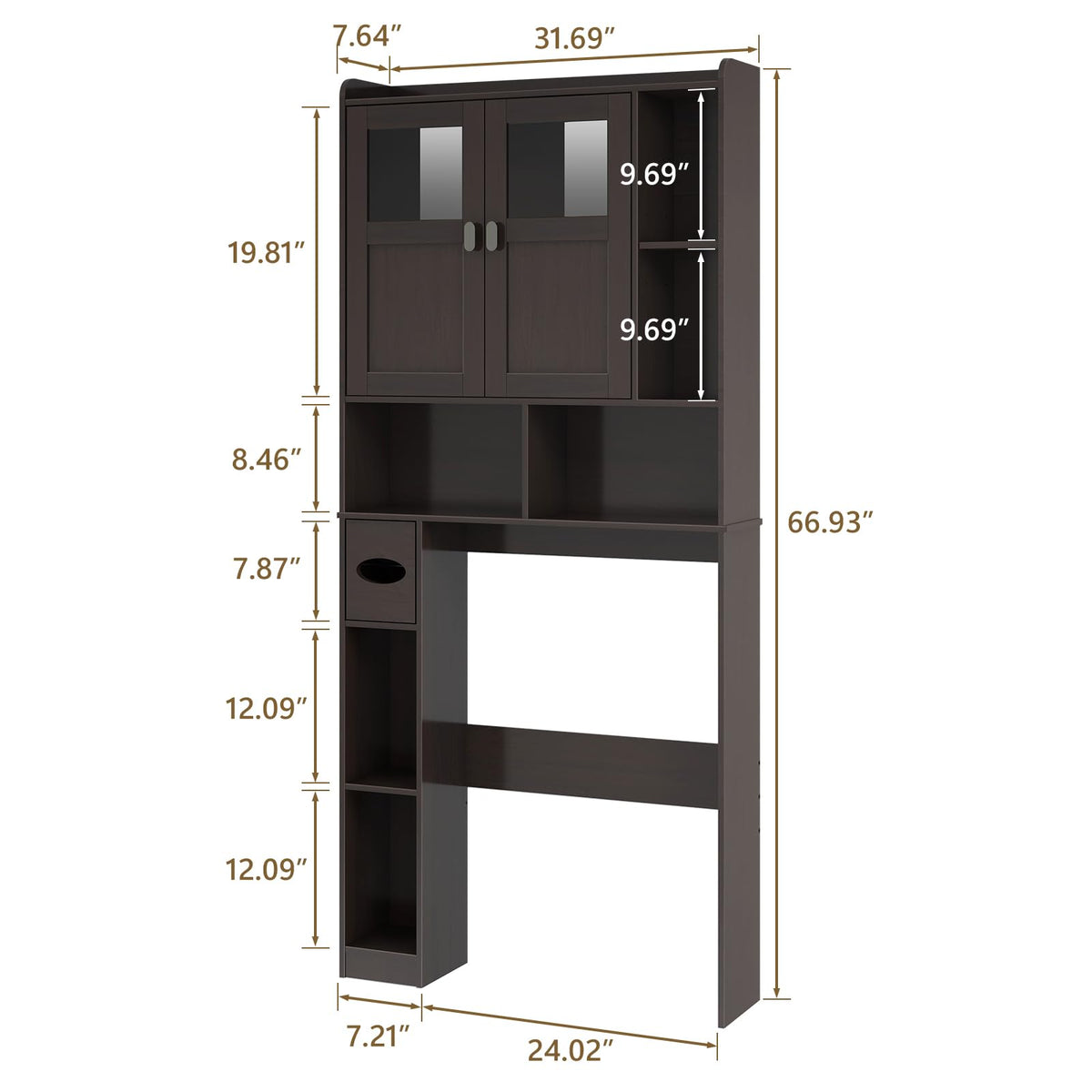 Over The Toilet Storage Cabinet with Doors and Shelves N802