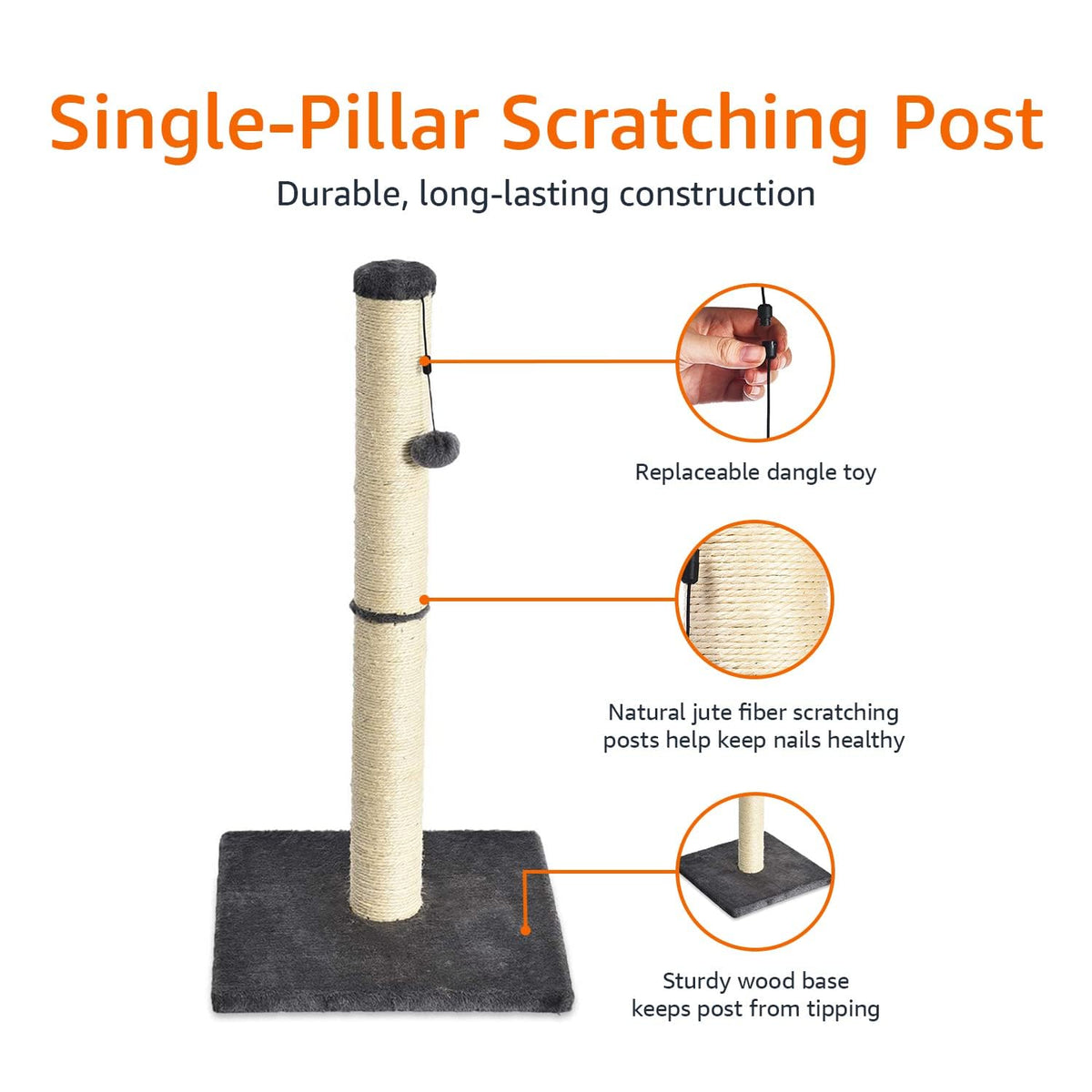 Cat Scratching Post with Dangling Ball Toy, Grey U264