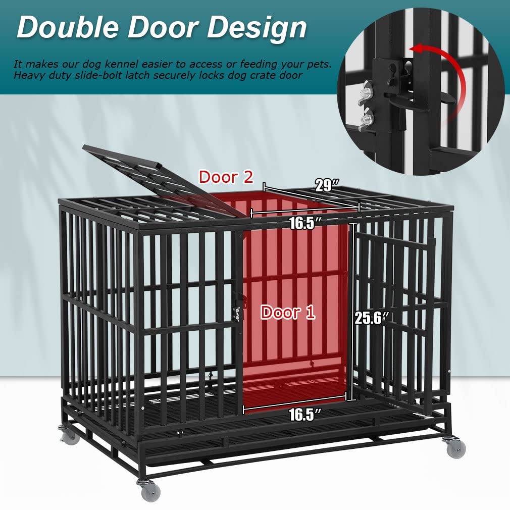 48 inch Metal Dog Crate with Wheels and Tray L484