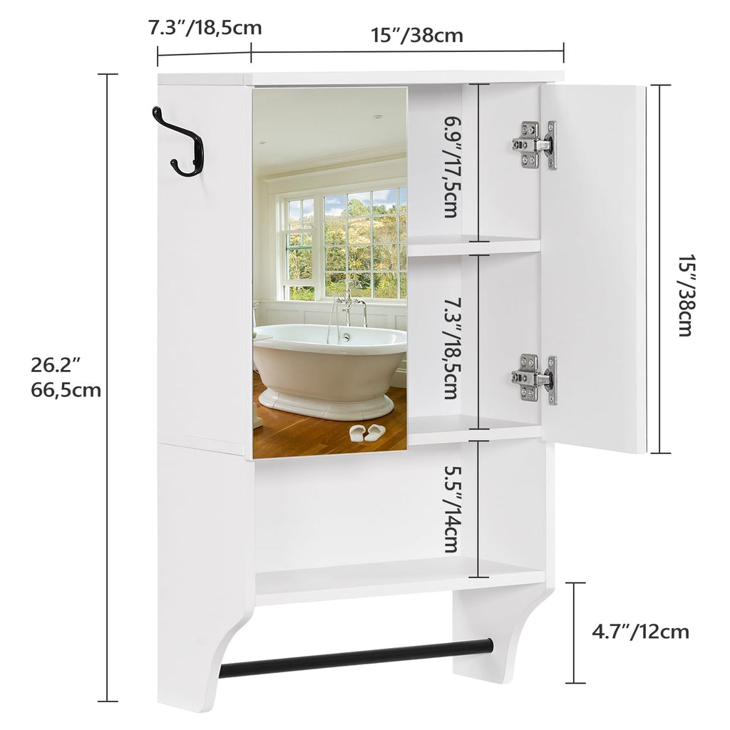 White Wall Mounted Bathroom Cabinet with Mirror and Adjustable Shelf R478760