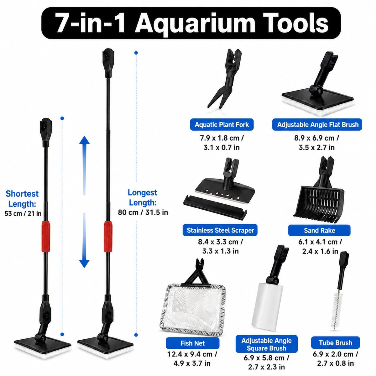 7 in 1 Aquarium Cleaning Kit with Adjustable Long Handle J15216