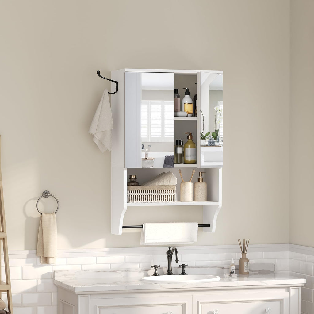 White Wall Mounted Bathroom Cabinet with Mirror and Adjustable Shelf R478760