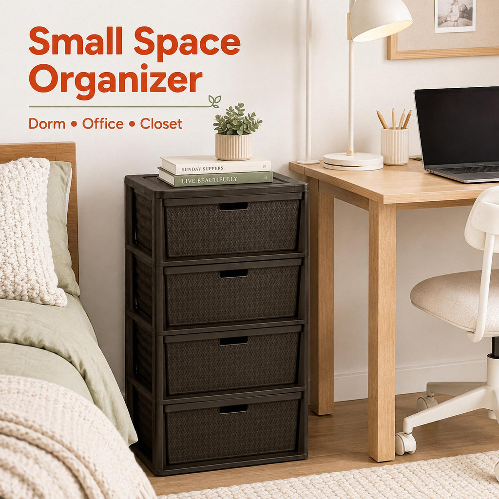 Brown 4 Drawer Plastic Storage Tower I4275
