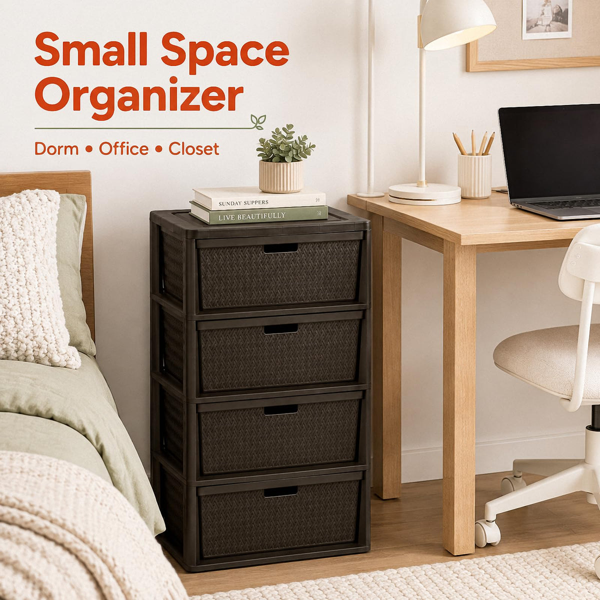 Brown 4 Drawer Plastic Storage Tower I4275