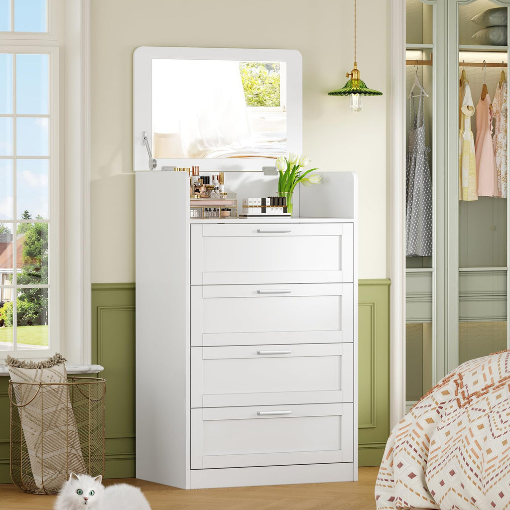 White 4 Drawer Dresser with Mirror L82510