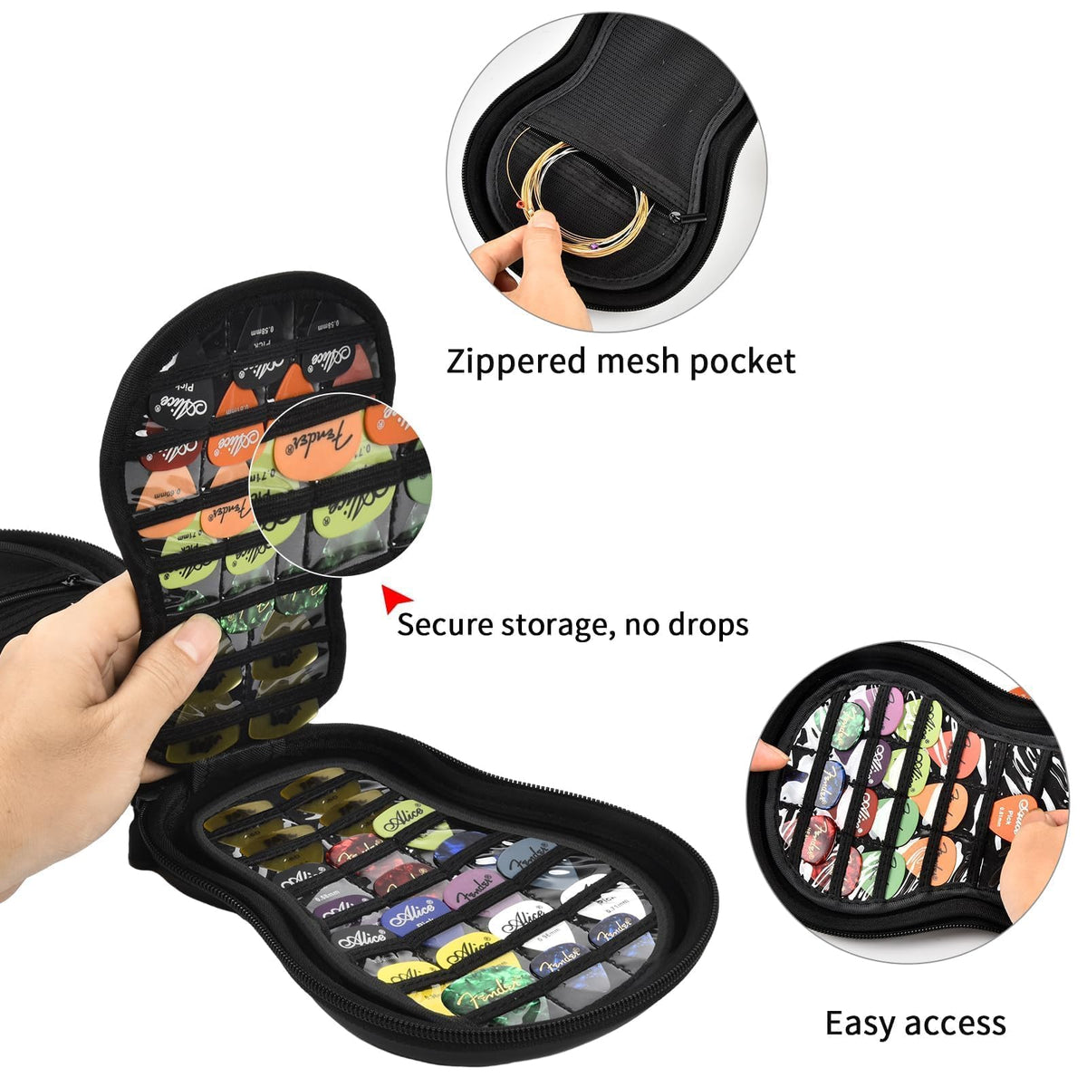 Guitar Pick Holder Case 63+ All Size Plectrums Storage Pouch L547