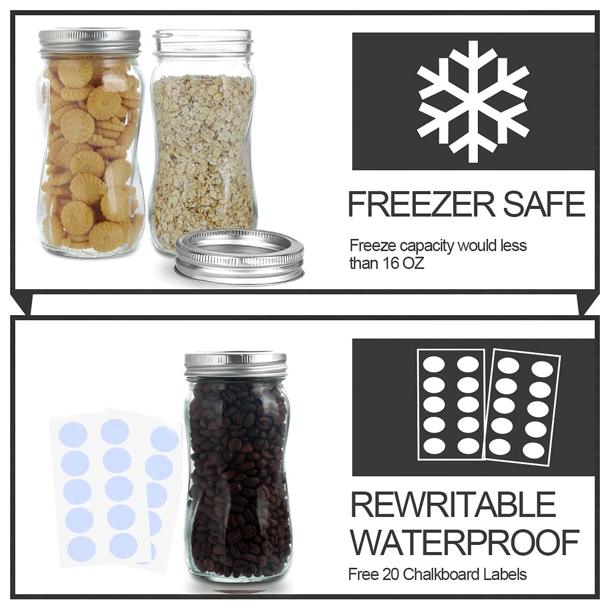 16oz Regular Mouth Mason Jars 12 Pack with Lids & Bands W572