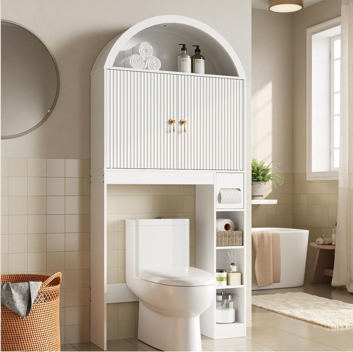 White Over the Toilet Storage Cabinet with Adjustable Shelf X598