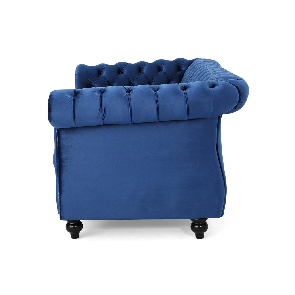 Navy Blue Velvet Loveseat Sofa Y93548