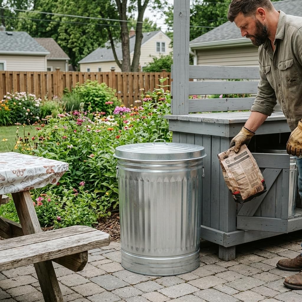31 Gallon Galvanized Steel Trash Can with Lid S5432
