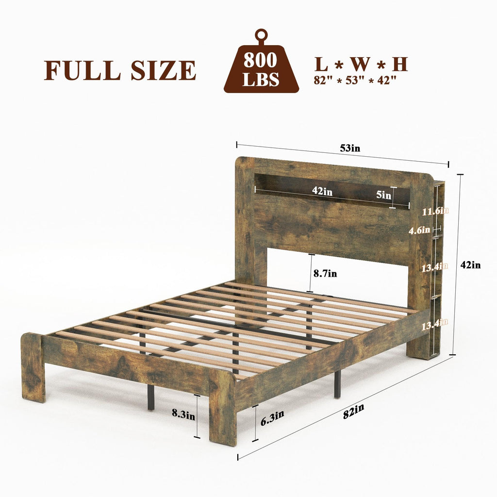 Full Size Dark Brown Wood Platform Bed Frame with Storage N233379