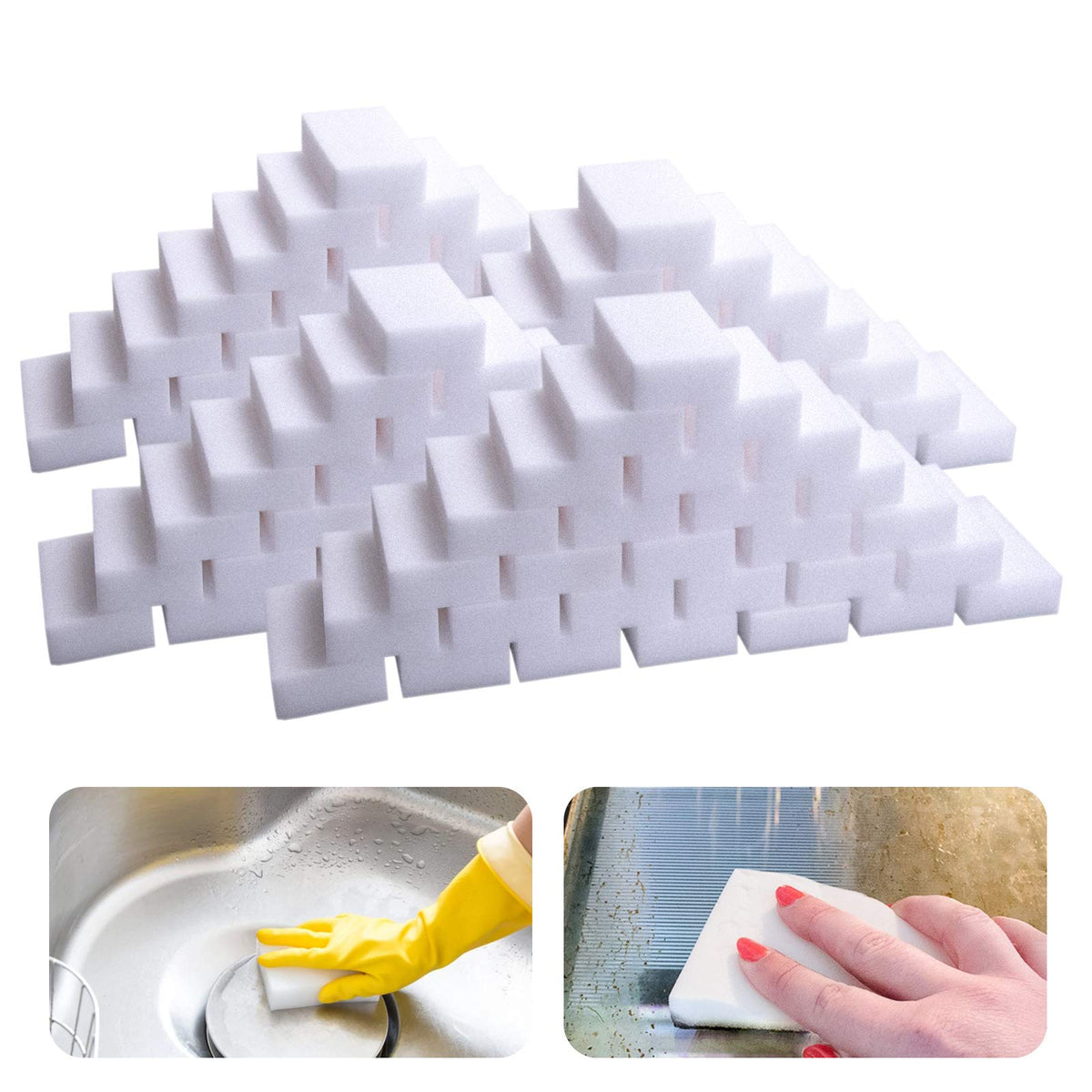 100 Pack Melamine Foam Sponge Eraser White A782