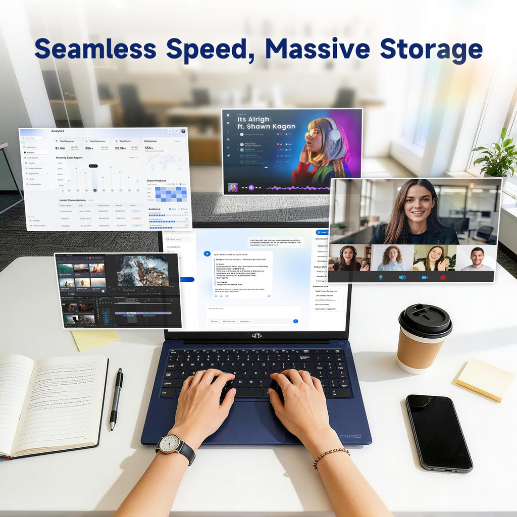 15.6" FHD Laptop, Intel 4 Cores, 8GB RAM, 256GB SSD O4011