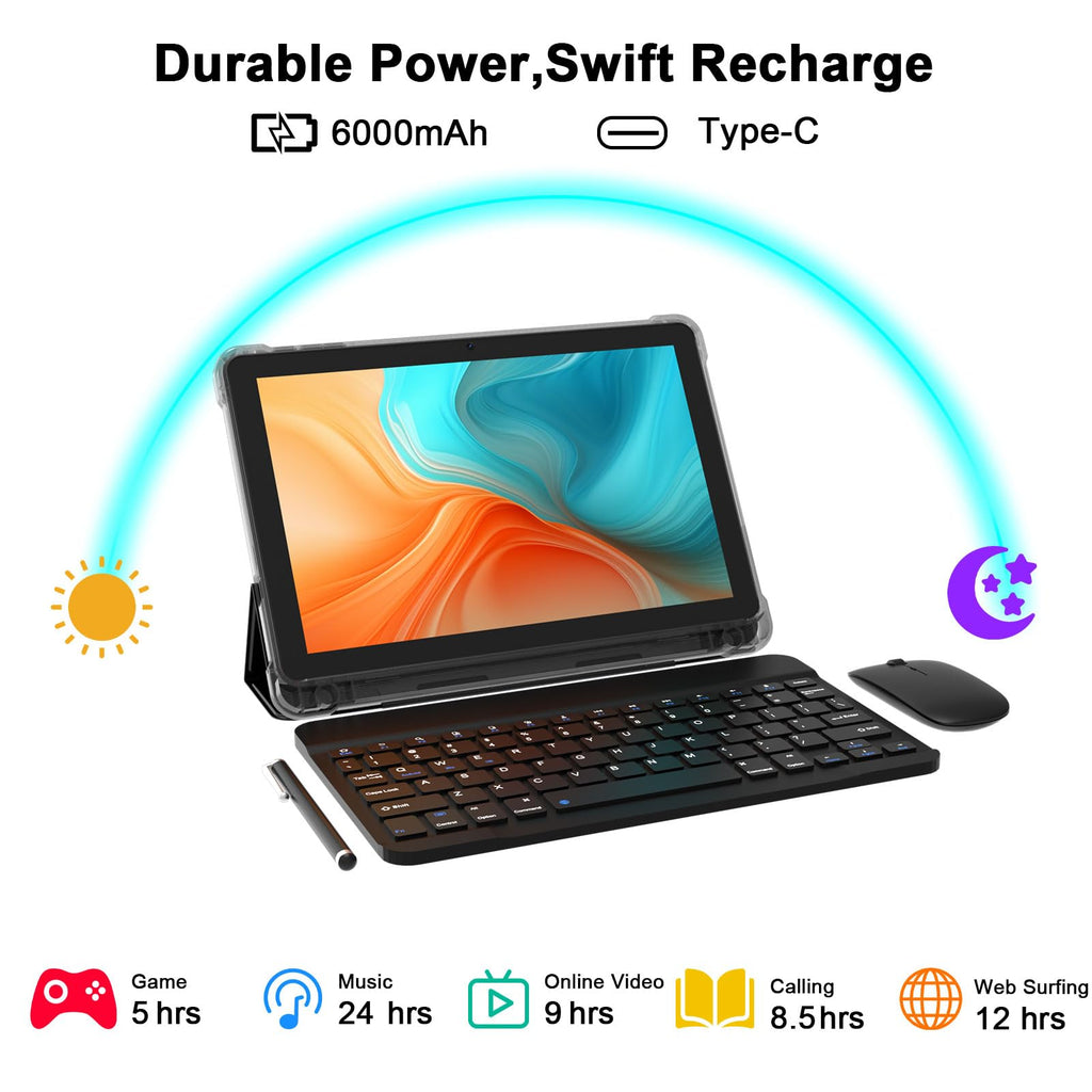 Android 16 Tablet 10 Inch 20GB RAM 128GB ROM Black N4710