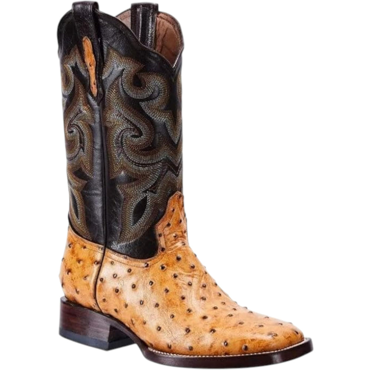 Men’s Genuine Leather Ostrich Print Square Toe Western Boots G61804