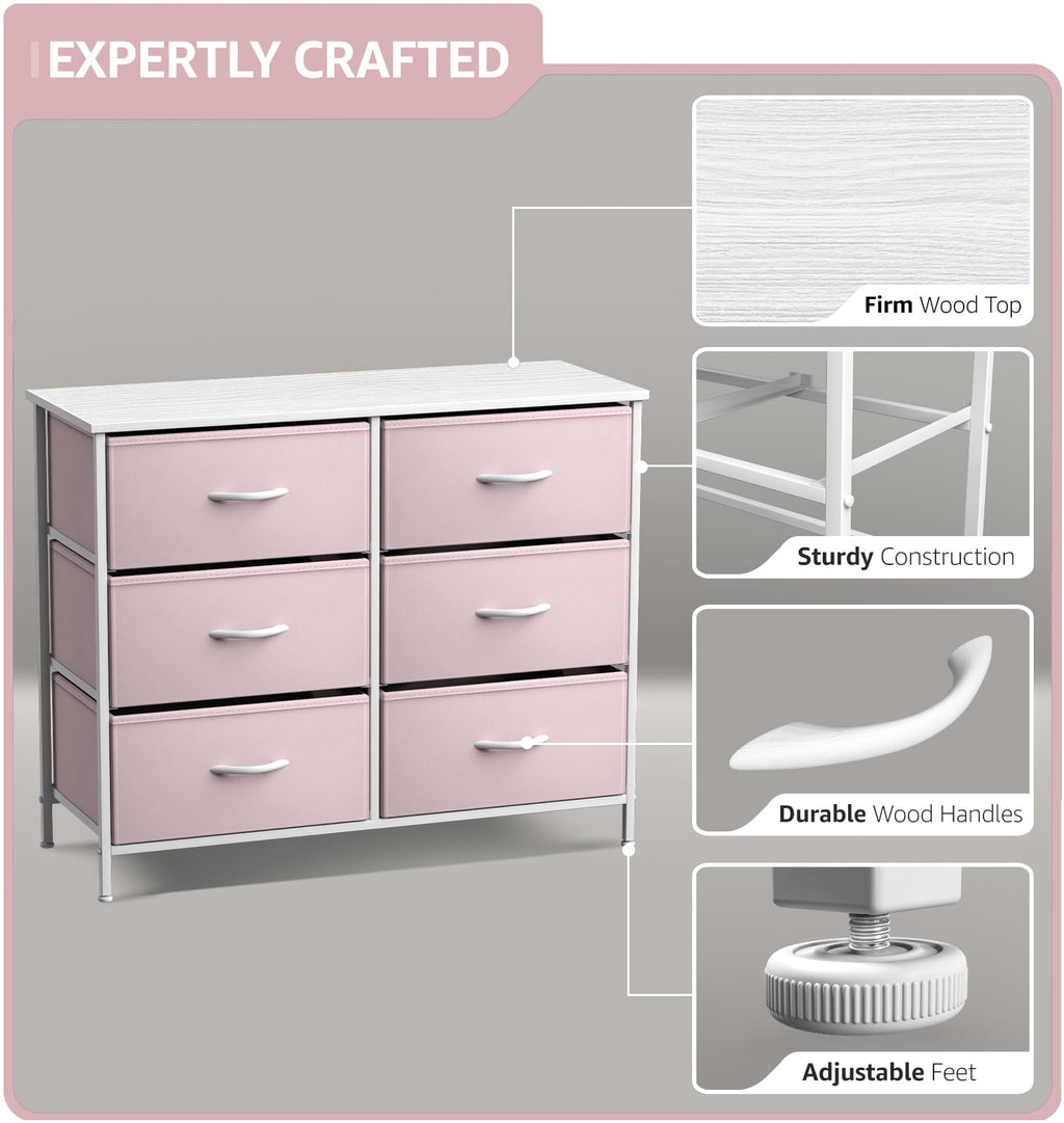 Pink 6 Drawer Fabric Dresser P67936