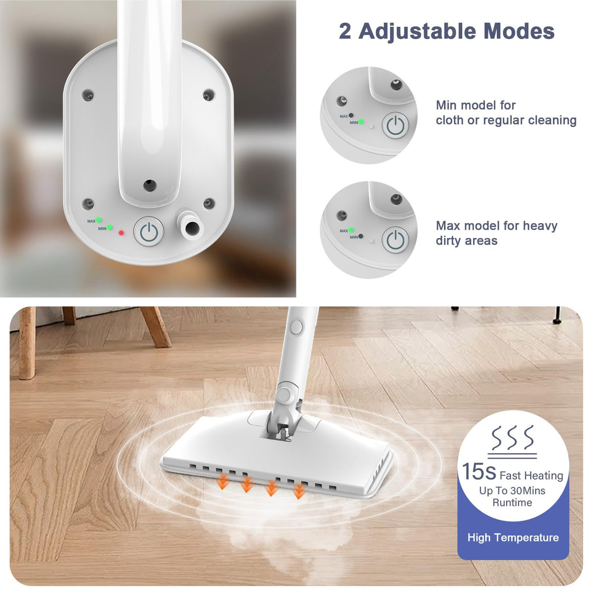 6 in1 Rotated Steam Mop Cleaner with 2 Microfiber Pads X16765