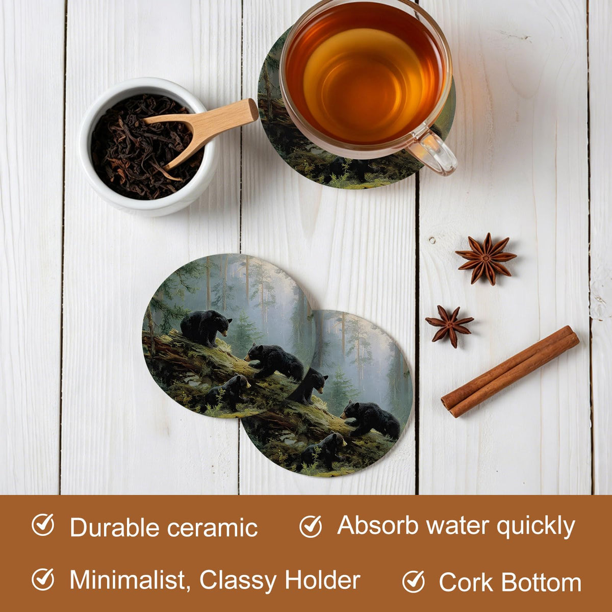 Set of 8 Absorbent Ceramic Coasters with Cork Base H5922